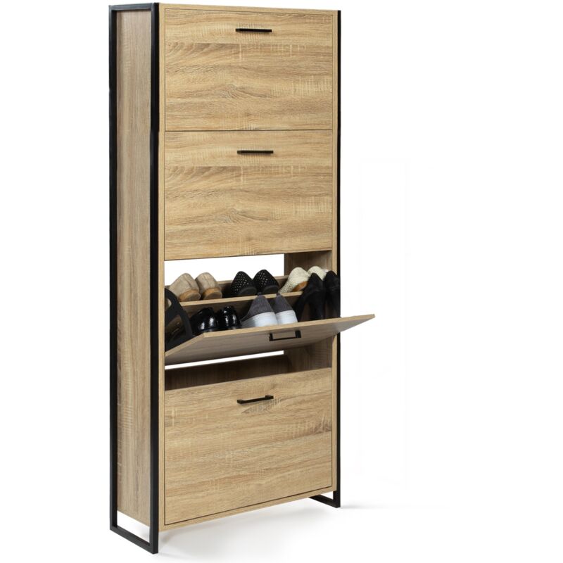 Idmarket Braun - Schuhmöbel 24 Paar Luis 4 Türen Industriedesign