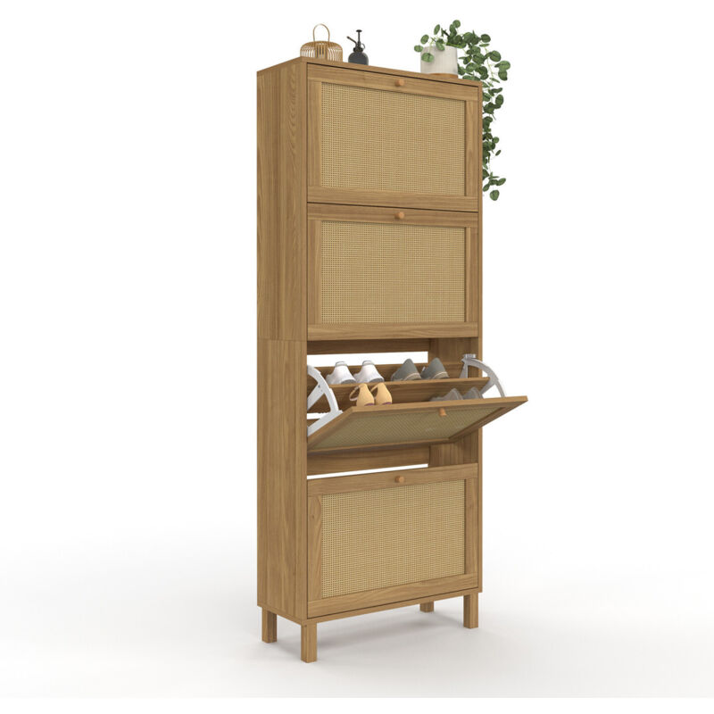 Idmarket Beige Schuhmöbel 24 Paar Vintage-Schuhe Hanae 4 Türen Mit Natürlichem Effekt Rohrgeflecht