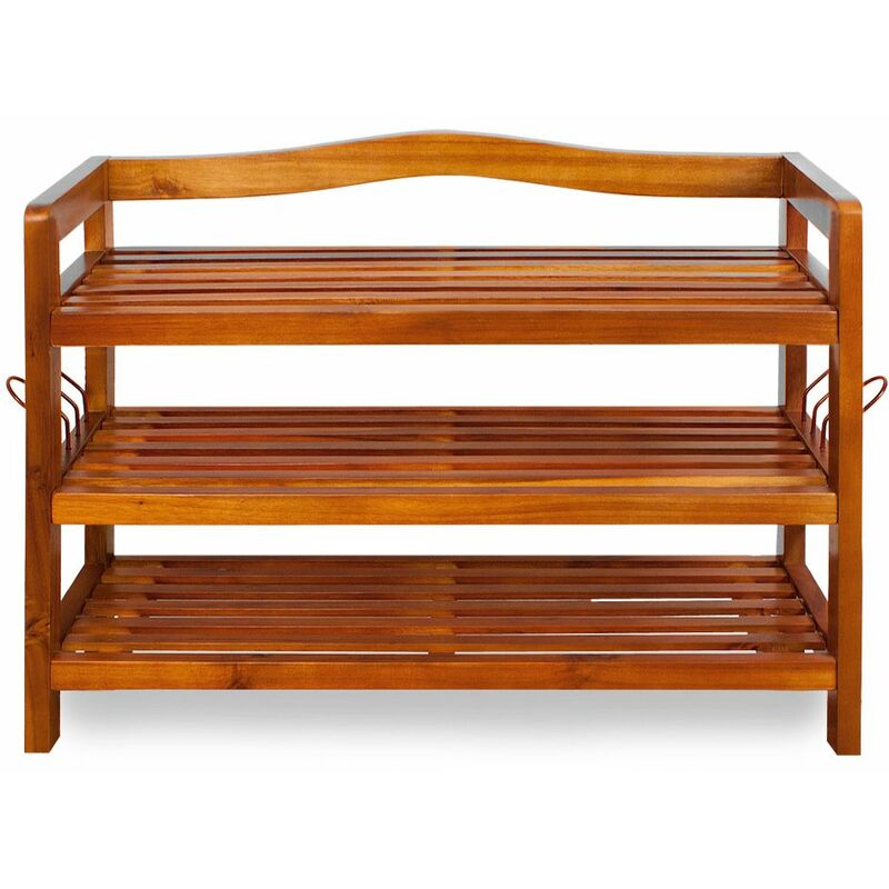 Schuhregal Fsc®-zertifiziert Akazien Holz Massiv Bad Diele Flur Bad Schuhschrank Schuhaufbewahrung Schuhständer Braun 3 Regalböden - Casaria