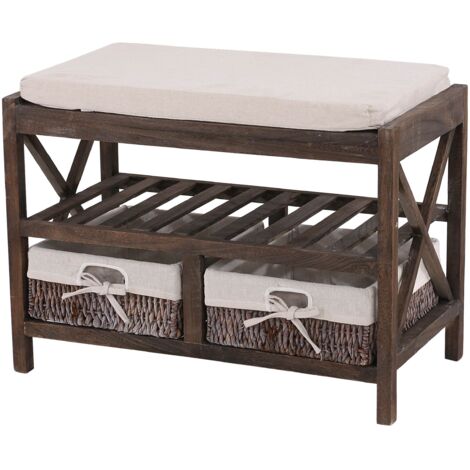 Schuhregal HHG-352, Sitzbank Schuhablage, Shabby-Look Vintage 45x65x34cm braun