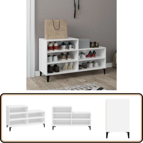 Schuhregal Hochglanz-Weiß 102x36x60 cm Holzwerkstoff - Schuhregal - Schuhschrank - Aufbewahrungssystem - Garderobe - Wohnraumorganisation