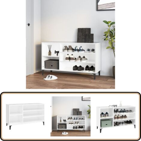 Schuhregal Hochglanz-Weiß 102x36x60 cm Holzwerkstoff - Schuhschrank - Schuhregal - Garderobe - Flurmöbel - Aufbewahrungssystem
