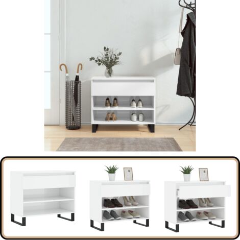 Schuhregal Hochglanz-Weiß 70x36x60 cm Holzwerkstoff - Schuhschrank - Schuhregal - Holzwerkstoffmöbel - Garderobe - Aufbewahrungsbox