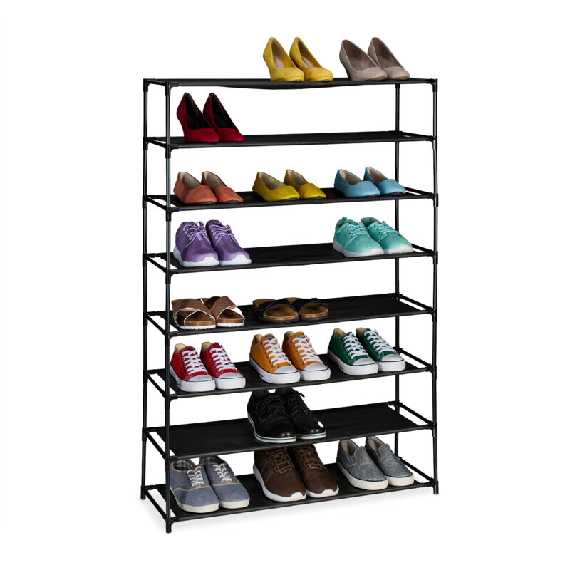 Relaxdays - Schuhregal, Mit 8 Ebenen, Metall Schuhablage, Stoff Ablage, Schuhgestell Für Den Flur, Schuhständer, Schwarz