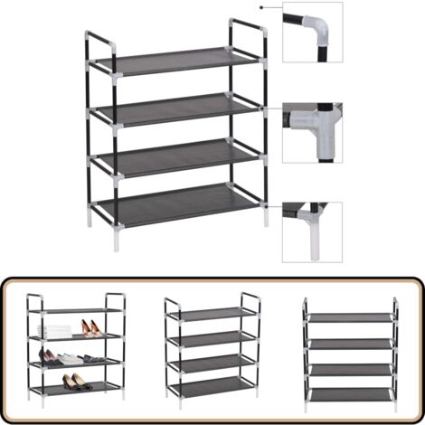 Schuhregal mit 4 Ablagen Metall und Vliesstoff Schwarz - Schuhschrank - Schuhregal - Garderobe - Aufbewahrungssystem - Schrank
