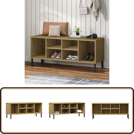 Schuhregal OSLO mit Metallbeinen Braun 106x35x45 cm Massivholz - Holz Schrank - Schuhschrank - Massivholzmöbel - Garderobe - Wohnzimmermöbel