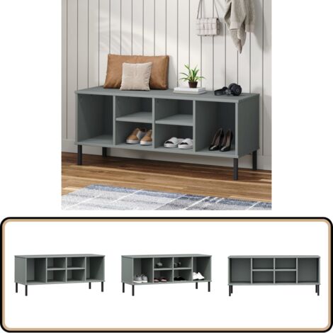 Schuhregal OSLO mit Metallbeinen Grau 106x35x45 cm Massivholz - Holz Schrank - Schuhschrank - Garderobe - Massiver Holzschaukel - Wohnzimmermöbel