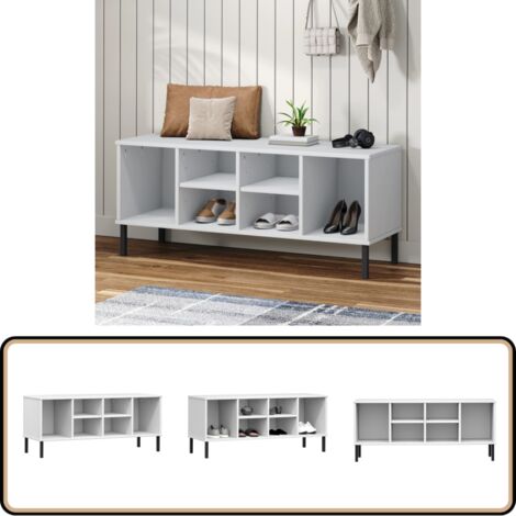 Schuhregal OSLO mit Metallbeinen Weiß 106x35x45 cm Massivholz - Holz Schrank - Schuhschrank - Garderobe - Aufbewahrungsbox - Regal
