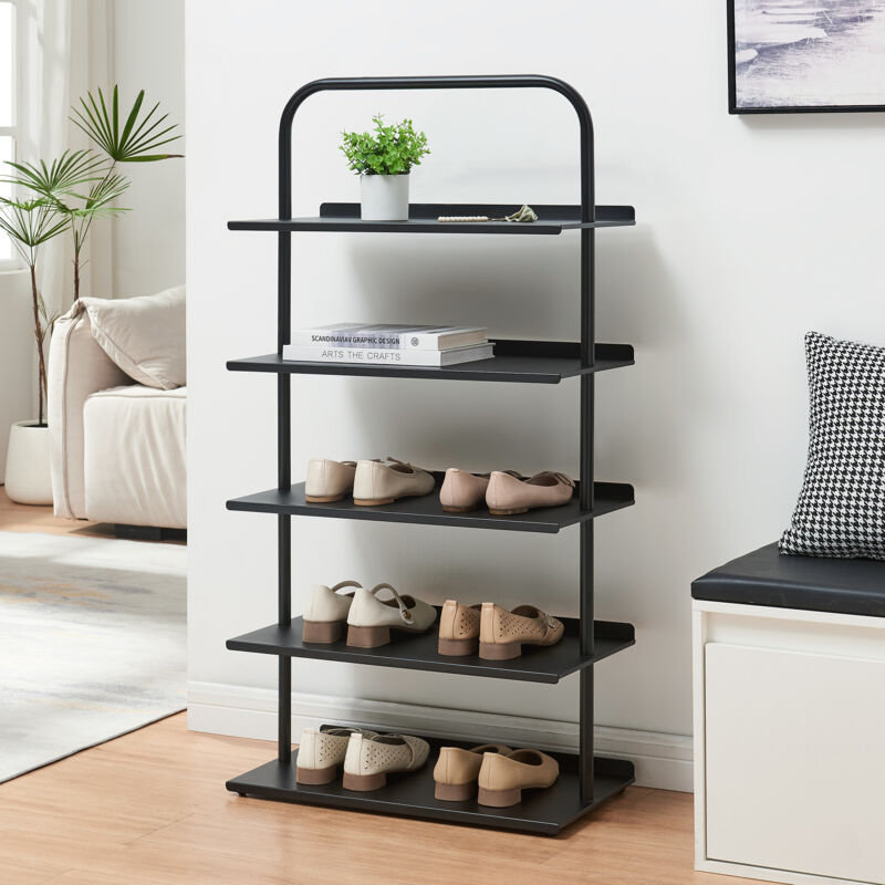 [en.casa] - Schuhregal Poytya Stahl 119x60x32 Cm Schwarz
