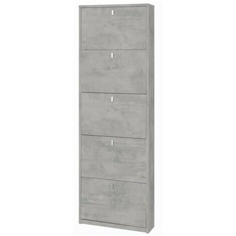 Schuhregal schmal fünf Türen Beton Cemento 63x18x h190 cm