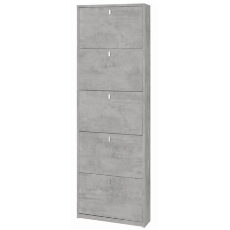 Schuhregal schmal fünf Türen Beton Cemento 63x18x h190 cm