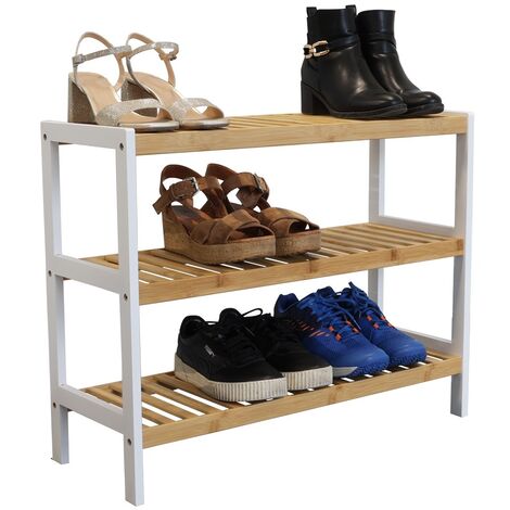 Schuhregal / Schuhablage - Bambus - 3 Ablagen - 55 x 70 x 26 cm - Bambusholz mit weißem Rahmen