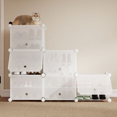Schuhregal Schuhschrank Schuh-Organizer Stecksystem DIY-Regal 1-tlg 24 Paar Schuhe Kunststoff mit Weiß 6 Tür
