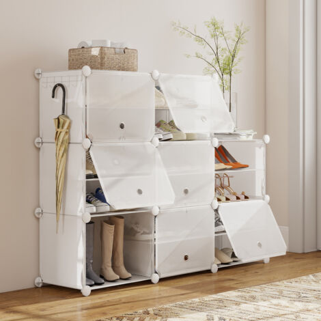 Schuhregal Schuhschrank Schuh-Organizer Stecksystem DIY-Regal 1-tlg 32 Paar Schuhe Kunststoff mit Weiß 8 Tür