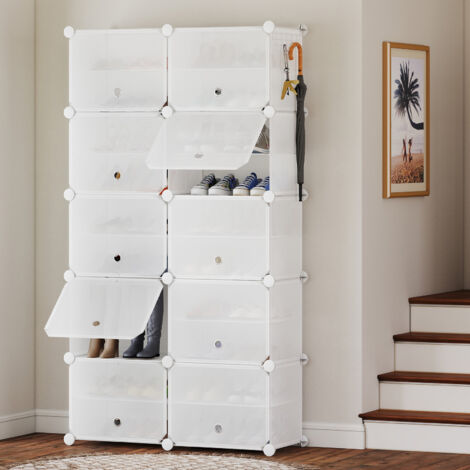 Schuhregal Schuhschrank Schuh-Organizer Stecksystem DIY-Regal 1-tlg 40 Paar Schuhe Kunststoff mit Weiß 10 Tür