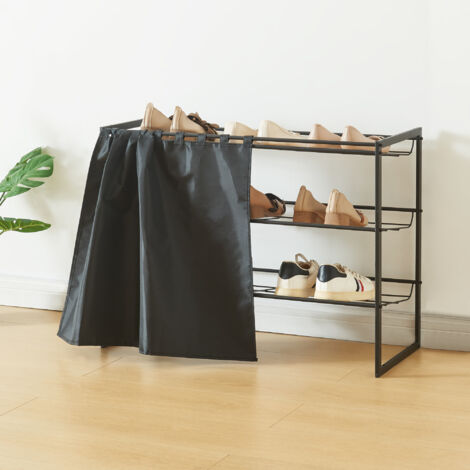 Schuhregal Sel mit Vorhang Schwarz [en.casa]