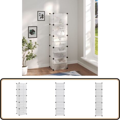 Schuhregal Transparent 44x31,5x153,5 cm PP - Schuhregal - Schuhorganisation - Garderobe - Aufbewahrungsbox - Regal