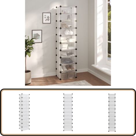 Schuhregal Transparent 44x32x174 cm PP - Schuhregal - Aufbewahrungsbox - Schrank - Garderobe - Organisationssystem
