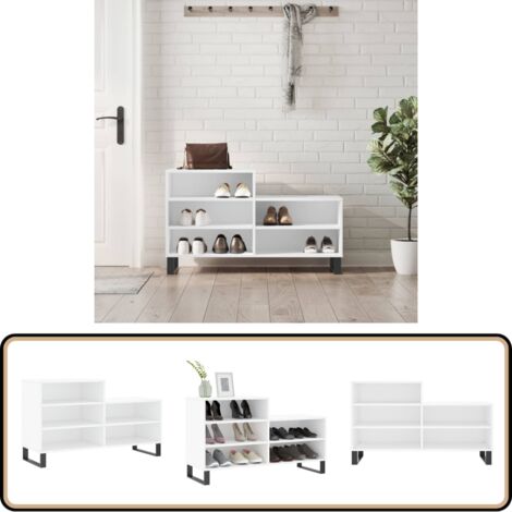 Schuhregal Weiß 102x36x60 cm Holzwerkstoff - Schuhschrank - Schuhregal - Holzwerkstoffmöbel - Garderobe - Aufbewahrungsbox
