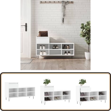 Schuhregal Weiß 102x36x60 cm Holzwerkstoff - Schuhschrank - Schuhregal - Holzwerkstoffmöbel - Garderobe - Aufbewahrungsbox