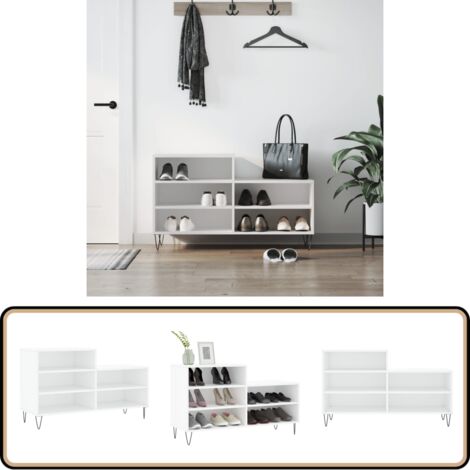 Schuhregal Weiß 102x36x60 cm Holzwerkstoff - Schuhschrank - Schuhregal - Holzwerkstoffmöbel - Garderobe - Aufbewahrungssystem