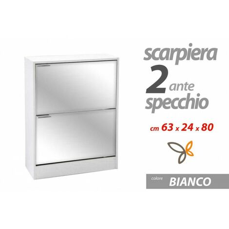 Schuhregal weiß mit Spiegelklappe Schuhregal 63 x 24 x 80 h