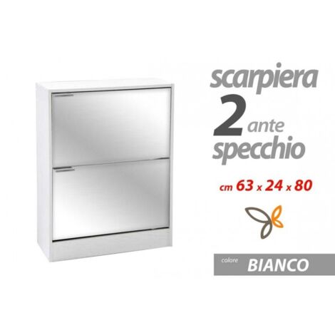 Schuhregal weiß mit Spiegelklappe Schuhregal 63 x 24 x 80 h