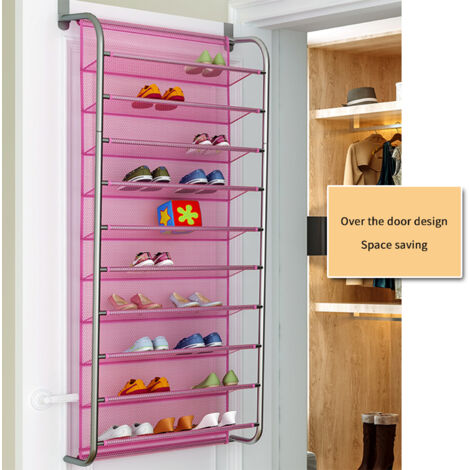 Schuhregal zum Einhängen über der Tür mit 10 Ablagen, Metallrohr und Polyester-Netzorganizer, Hängehalterung für kleine Räume (15 kg, 56 x 21 x 151 cm)