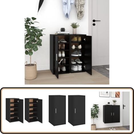 Schuhschränke 2 Stk. Schwarz 32x35x70 cm Holzwerkstoff - Schuhschrank - Schrank - Schuhregal - Aufbewahrung - Organisation
