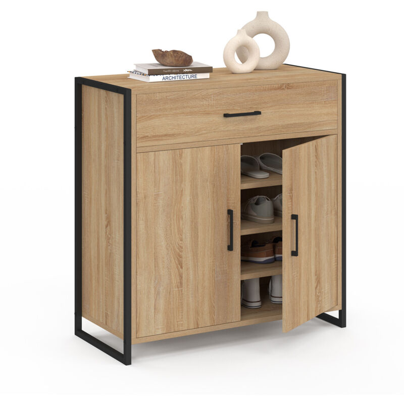 Idmarket Beige Schuhschrank 12 Paar Luis 2 Türen Und 1 Schublade Industriedesign