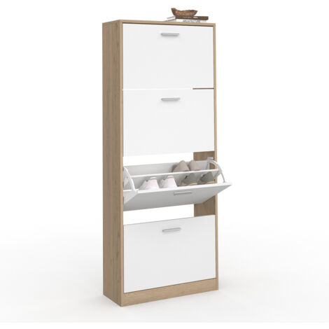 Schuhschrank 24 Paar KLARK Buche-Nachbildung 4 weiße Türen