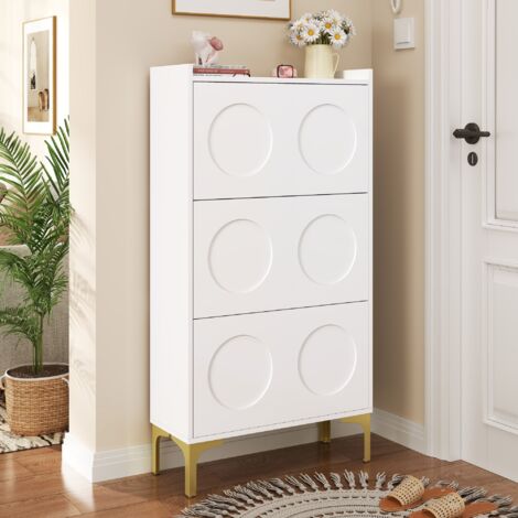Schuhschrank 63 x 24 x 120 cm – 3-stufiges Design – robuste Metallfüße, Metallbeine – MDF – Weiß