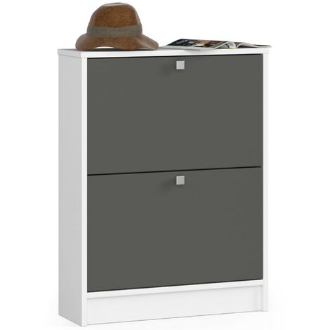 Schuhschrank AKORD in der Farbe Weiß mit 2 Schuhkipper Front Graphitgrau B60 x H80 x T20 cm Gewicht 16,9 kg