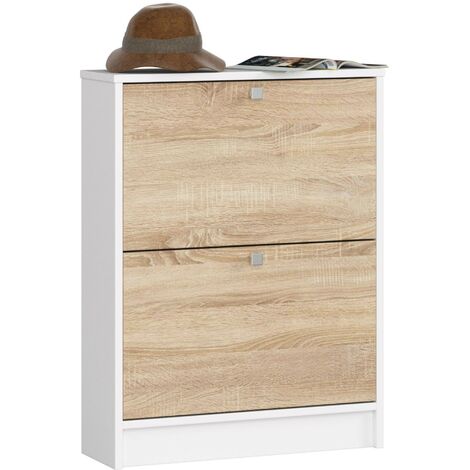 Schuhschrank AKORD in der Farbe Weiß mit 2 Schuhkipper Front Sonoma-Eiche B60 x H80 x T20 cm Gewicht 16,9 kg