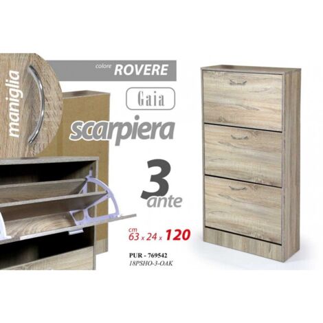 Schuhschrank aus Eichenholz mit drei Klappen mit zwei Trennwänden 63 x 24 x 120 h