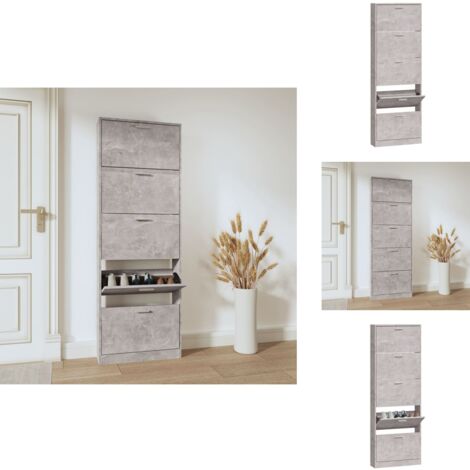 Schuhschrank Betongrau 59x17x169 cm Holzwerkstoff - Schuhschrank - Holzwerkstoff - Schrank - Garderobe - Einbauschrank