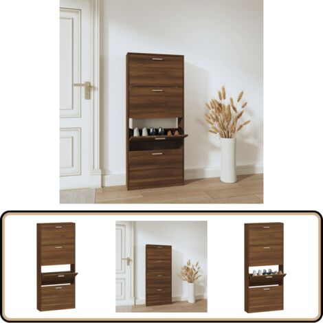 Schuhschrank Braun Eichen-Optik 59x17x150 cm Holzwerkstoff - Schuhschrank - Schuhregal - Holzwerkstoffmöbel - Eiche Optik - Garderobe
