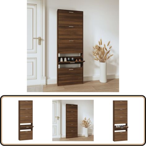 Schuhschrank Braun Eichen-Optik 59x17x169 cm Holzwerkstoff - Schuhschrank - Holzwerkstoff - Eiche Optik - Schuhorganisation - Garderobe