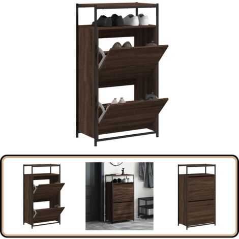 Schuhschrank Braun Eichen-Optik 60x34x112 cm Holzwerkstoff - Schuhschrank - Schrank Für Schuhe - Schuhregal - Garderobe - Einbauschrank