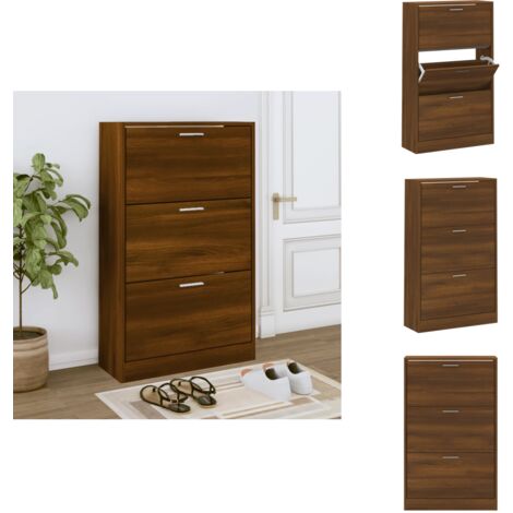 Schuhschrank Braun Eichen-Optik 63x24x103 cm Holzwerkstoff - Schuhschrank - Schrank - Schuhorganisation - Aufbewahrungssystem - Garderobe