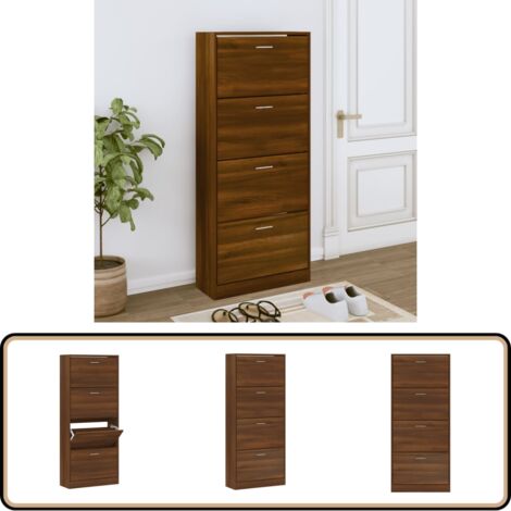Schuhschrank Braun Eichen-Optik 63x24x147 cm Holzwerkstoff - Schuhschrank - Schuhregal - Holzwerkstoffmöbel - Garderobe - Einbauschrank