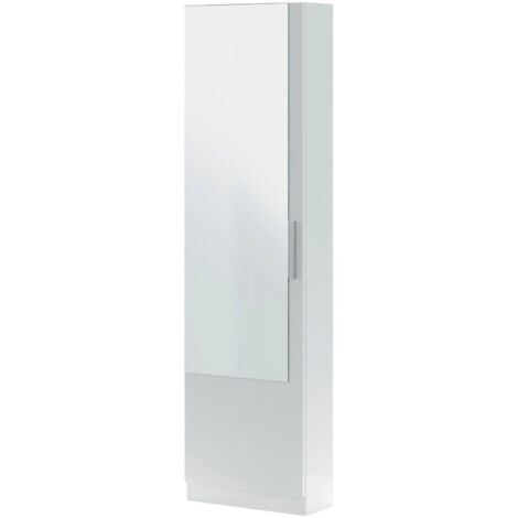 Schuhschrank Eugene, Hoher Schuhschrank mit 1 Tür, Moderner Schuhschrank, Eingangsgarderobe mit Spiegel, cm 50x22h180, Weiß