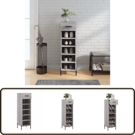 Schuhschrank Grau Sonoma 30x35x105 cm Holzwerkstoff - Schuhschrank - Garderobe - Regal - Wohnzimmermöbel - Einbauschrank