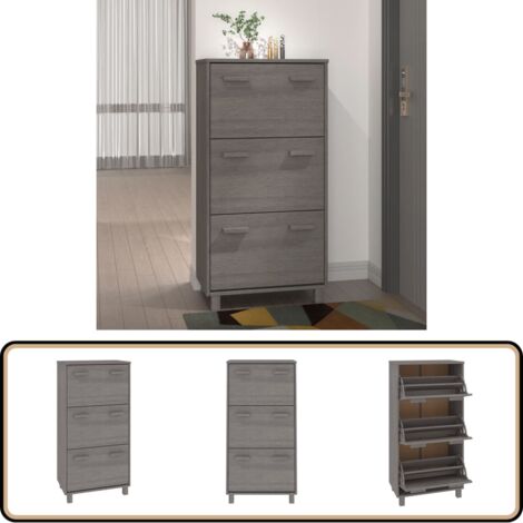 Schuhschrank HAMAR Hellgrau 59,5x35x117 cm Massivholz Kiefer - Holzschrank - Schrank Für Schuhe - Schuhregal - Garderobe - Einbauschrank