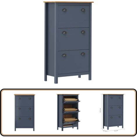 Schuhschrank Hill Grau 72x35x124 cm Massivholz Kiefer - Schuhschrank - Schrank Für Schuhe - Schuhregal - Garderobe - Massivholzmöbel