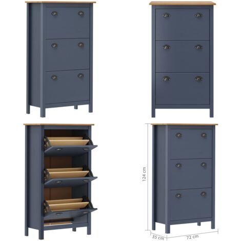 Schuhschrank Hill Grau 72x35x124 cm Massivholz Kiefer - Schuhschrank - Schrank Für Schuhe - Schuhregal - Garderobe - Massivholzmöbel - Home & Living