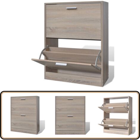 Schuhschrank Holz in Eichen-Optik mit 2 Schuhkippern - Schuhschrank - Eichenmöbel - Garderobe - Schuhregal - Aufbewahrungsbox