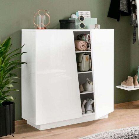 Schuhschrank im modernen Design 2 Türen 16 Paar glänzend weiße Schuhe Vega Carry