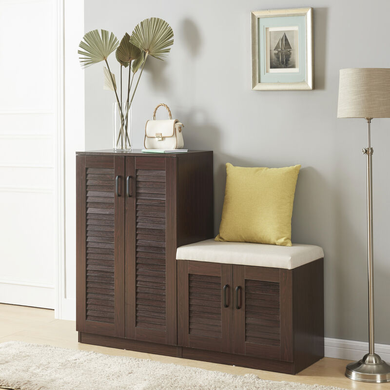 [en.casa] - Schuhschrank Løten Mit Sitzbank 120x36x97cm Wenge