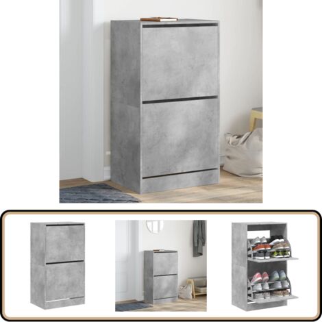 Schuhschrank mit 2 Klappen Betongrau 60x42x108 cm - Schuhschrank - Schuhregal - Schuhorganisation - Aufbewahrungssystem - Garderobe